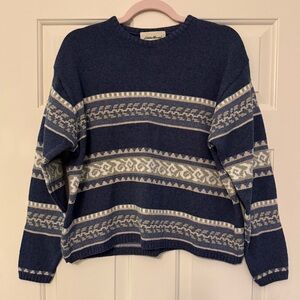 vintage claybrooke navy and cream knit sweater - eddie bauer!